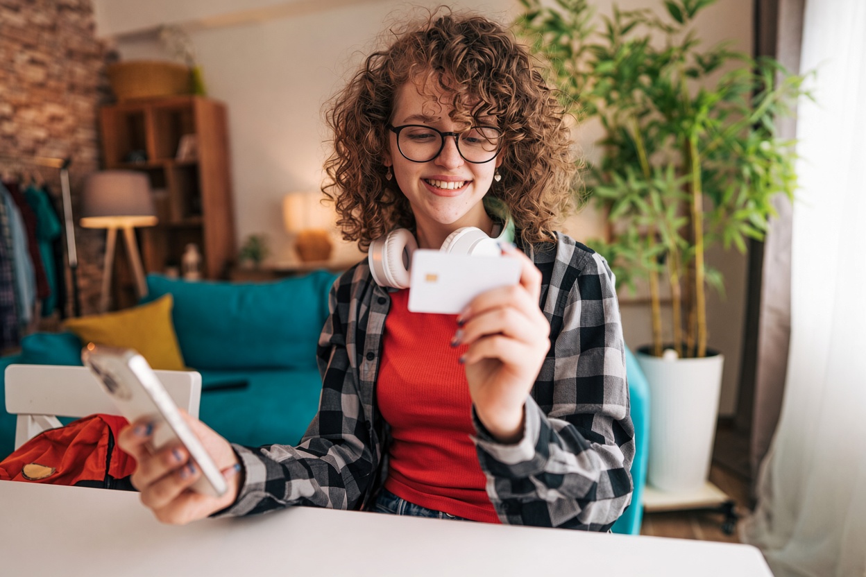 Member redeeming points with her card at home